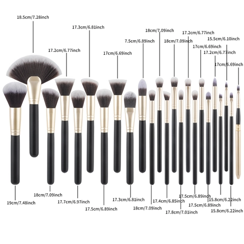 Pennelli Per Trucco Professionali Fibra Sintetica Manico In Legno Ghiera In Alluminio Custodia In Pelle PU Nero Oro Opaco