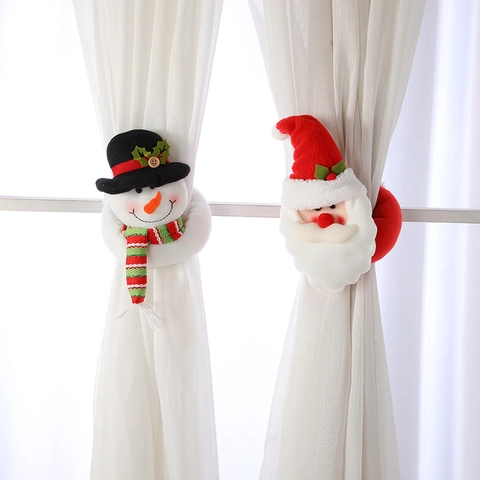 Christmas Curtain Buckle Santa Claus Snowman Plush Tieback Cartoon Window Decor Indoor Festive Decoration