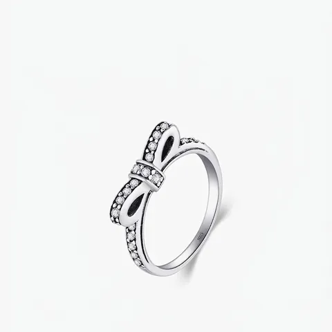 Vintage Bow Tie Ring 925 Sterling Silver Micro Pave Cubic Zirconia Stackable Finger Jewelry For Women