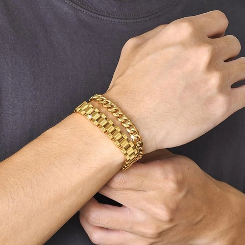 Bracelet Homme En Acier Inoxydable Maillon Cubain Et Chaîne De Montre Bijoux Rétro Hip Hop Pour Petit Ami