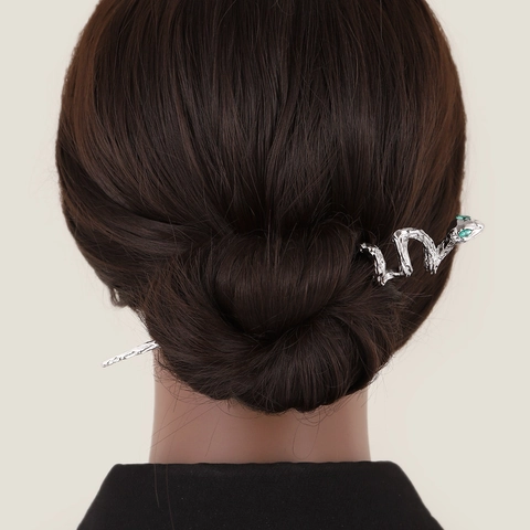 Palillo Para El Cabello Con Forma De Serpiente Aleación Metal Curvado Irregular Ojos De Piedra Verde Punk Vintage Horquilla Para Mujeres