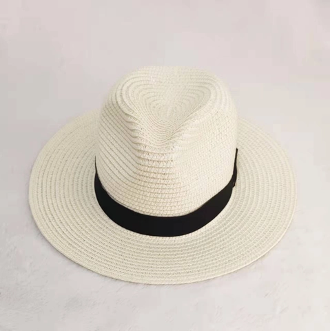 Wide Brim Straw Fedora Hat Woven Panama Style Summer Beach Sun Protection Breathable Elegant Ribbon Band For Women Men