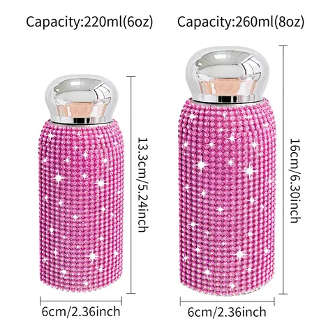 Rhinestone Stainless Steel Vacuum Flask Insulated Water Bottle Portable Car Cup Bling Shiny Gift For Women