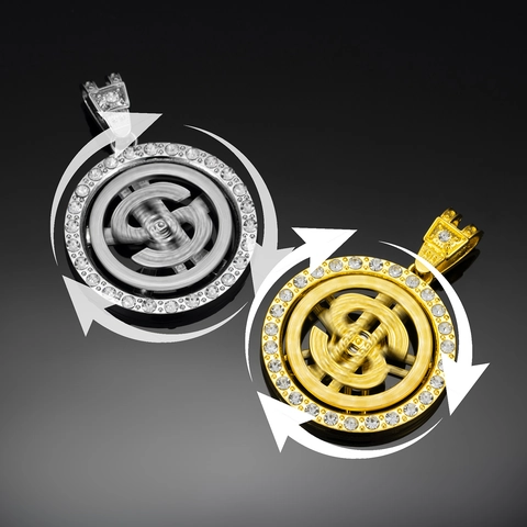 Iced Out Dollar Sign Pendant Necklace Spinning Money Symbol Zinc Alloy Rhinestone Cuban Chain Hip Hop Jewelry Men
