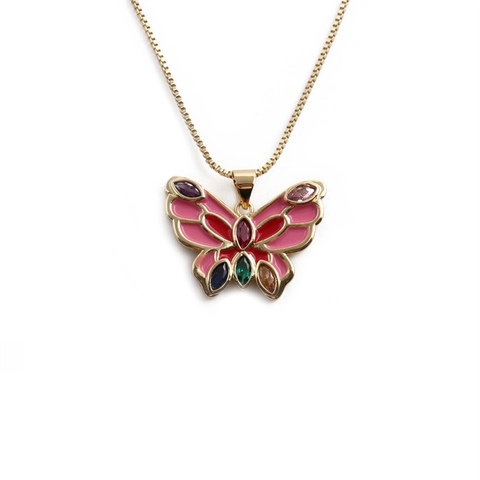 Collana Con Ciondolo A Farfalla Rame Smalto Zircone Colorato Catena A Scatola Gioielli Moda Dolce Per Donne Ragazze Novità