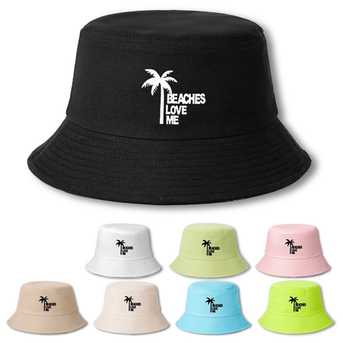 Cappello Alla Pescatora Cotone Unisex Protezione Solare Estiva Cappello Da Spiaggia Stampa Palma Beaches Love Me