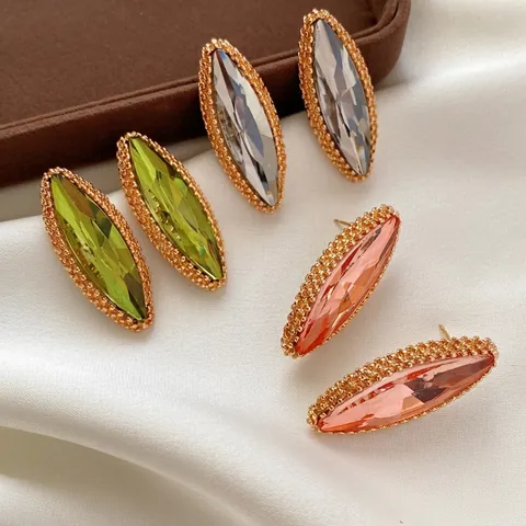 Vintage Marquise Strass Oorknopjes Met Zilveren Oorknopje Legering Geometrische Kralenrand Luxe Voor Dames
