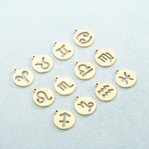 Dijes De Constelaciones Del Zodiaco De Acero Inoxidable Colgantes Redondos Huecos Para Creación De Joyas DIY