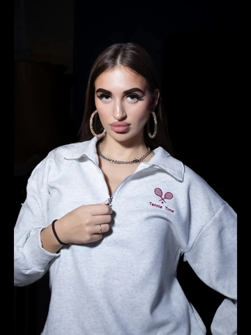 Women Zip Neck Sweatshirt Oversized Long Sleeve Tennis Graphic Cotton Polyester Blend Sporty Casual Pullover Top