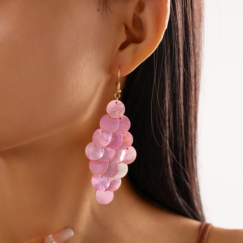 Pendientes Colgantes Con Borlas De Discos De Concha Para Mujer Estilo Vacaciones En La Playa Con Pasador De Acero