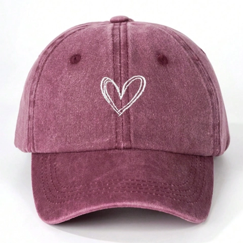 Kids Baseball Cap Washed Cotton Heart Embroidery Adjustable Sun Protection Casual Outdoor Hat For Boys And Girls