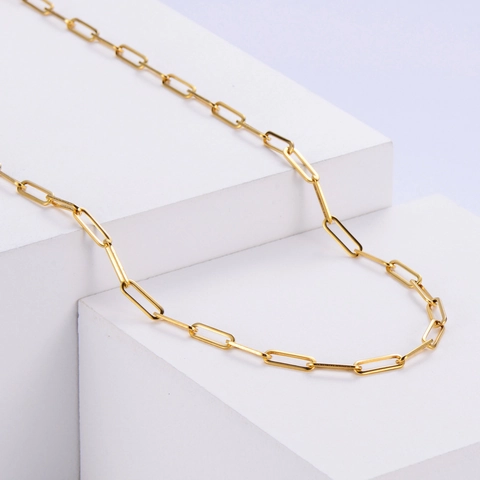 Collar De Cadena De Clip De Acero Inoxidable Chapado En Oro De 18K Joyería Minimalista De Eslabones Rectangulares Para Hombre Mujer