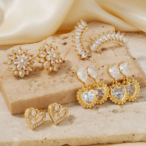 Elegante Hart Vlinder Knopoorbellen Koper Zirkoon Verguld Geometrische Mode Sieraden Voor Dames