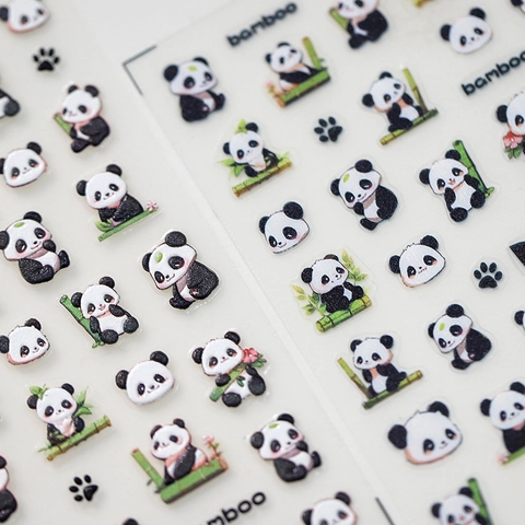 Embossed Nail Stickers Panda Bamboo Forest Design Cute Cartoon Self Adhesive PET DIY Manicure Decals