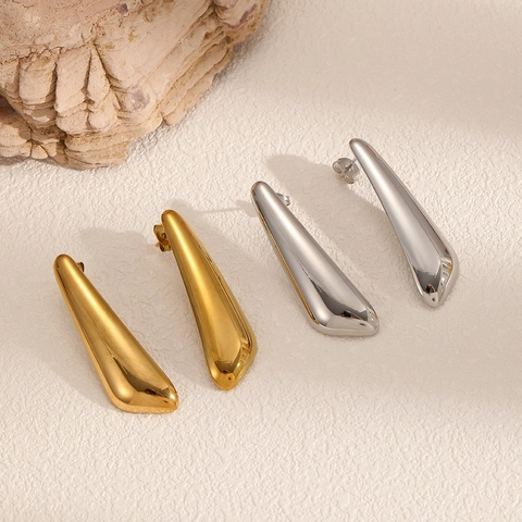 Long Water Drop Stud Earrings For Women Stainless Steel High Polish Mirror Finish Modern Geometric Fashion Accessory