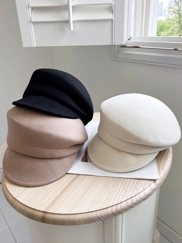 Cappello Newsboy Da Donna In Pura Lana Retro Pieghettato Baker Boy Hat Invernale Caldo Tinta Unita Stile Britannico