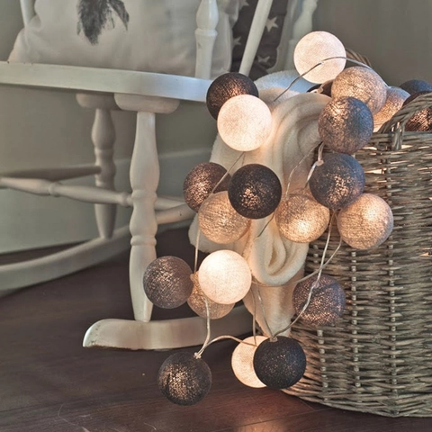 LED Cotton Ball String Lights Cotton Thread Wrapped Decorative For Christmas Wedding Bedroom Party Indoor Macaron Colorful