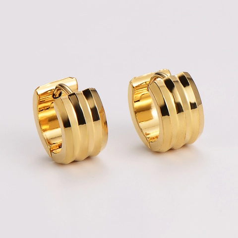 Minimalist 18K Gold Plated 304 Stainless Steel Hoop Earrings With Parallel Grooved Stripes Geometric Fashion For Women