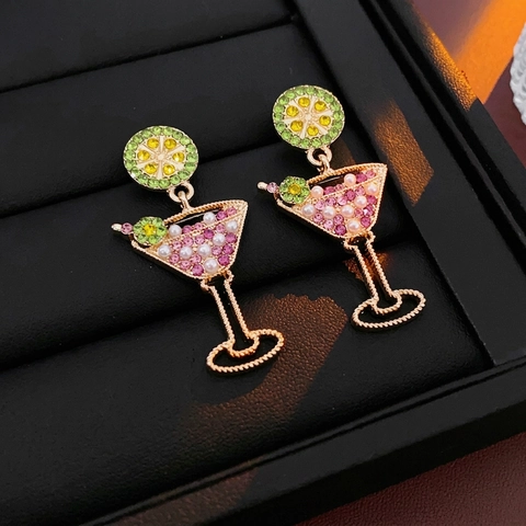 Pendientes Vintage De Copa De Cóctel Con Imitación De Perla Artificial Diamantes De Imitación Y Silver Earring Post Joyería Creativa