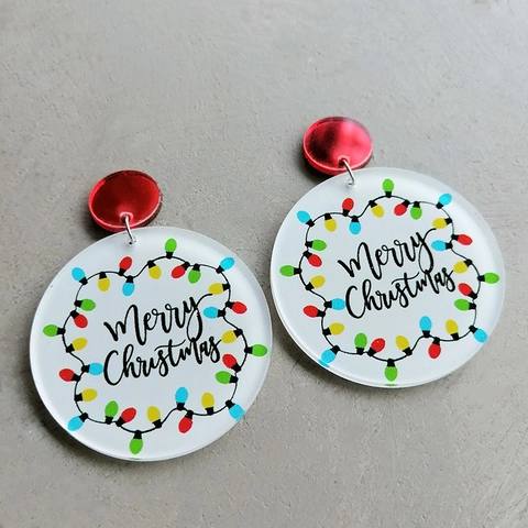 Pendientes Colgantes De Navidad De Acrílico Con Poste De Acero Diseños De Luces Navideñas Y Saludos Festivos Para Mujeres Y Maestros