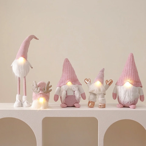 Christmas Gnome Plush Ornaments LED Light Up Faceless Pink White Nordic Desktop Window Holiday Home Decoration