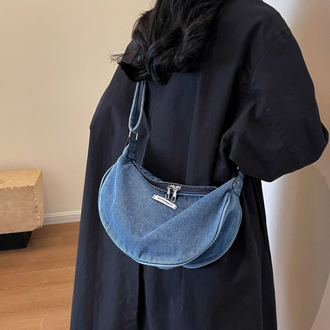 Borsa A Tracolla In Denim A Mezzaluna Da Donna Borsa Hobo Vintage Con Tracolla Regolabile Borsa Moon Casual