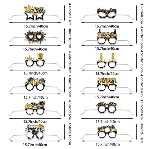 Frohes Neues Jahr Party Brille Papier Foto Requisiten Schwarz Gold Glitzer 2026 Feier Feiertag Dekoration