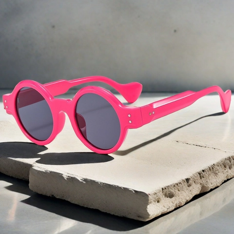 Lunettes De Soleil Rondes Rétro Monture Épaisse Protection UV400 Mode Décor Rivet Vintage Pour Hommes Femmes