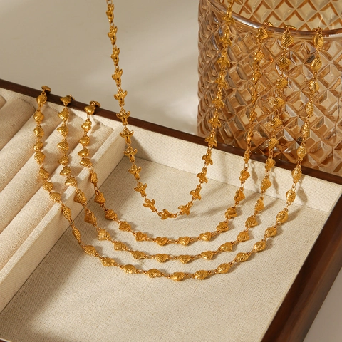Collana Catena A Maglia Cuore Conchiglia Farfalla Acciaio Inossidabile Placcato Oro 18K Gioielli Clavicicola Donna Elegante