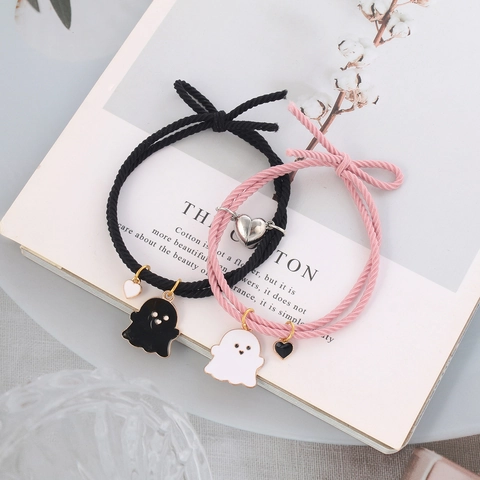 Couple Bracelets Alloy Ghost Charms Magnetic Heart Buckle Elastic Rope Halloween Jewelry Men Women