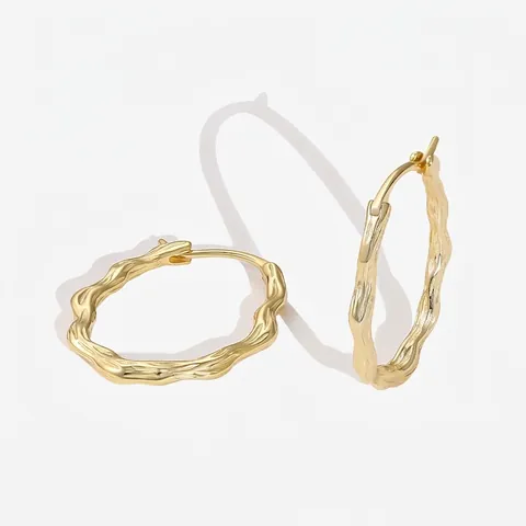 Irregular Wave Texture 925 Sterling Silver Hoop Earrings For Women Minimalist Geometric Gold Silver Plated C-Shaped Jewelry