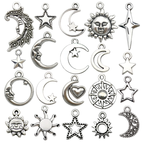 Colgantes De Aleación Sol Luna Estrella Para Hacer Joyas DIY Dijes Colgantes Vintage Color Plata Accesorios