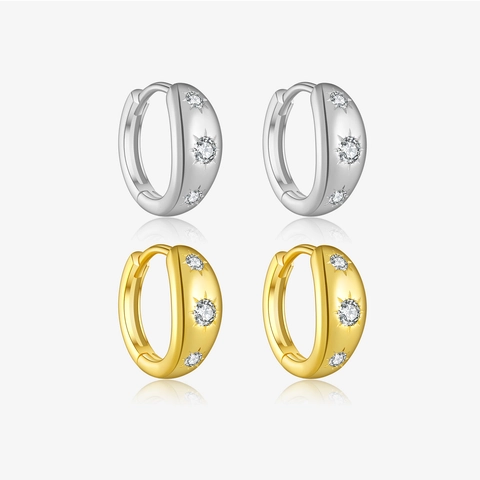 925 Sterlingsilber Zirkonia Kreolen Für Damen Sternenstrahl Eingelegt Gold Silber Galvanisiert Huggie Ohrringe Schmuck Zubehör