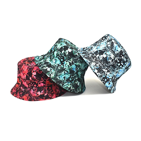 Wende-Anglerhut Für Damen Herren Tie Dye Graffiti Print Abstraktes Marmormuster Outdoor Sonnenschutz Streetwear Polyester