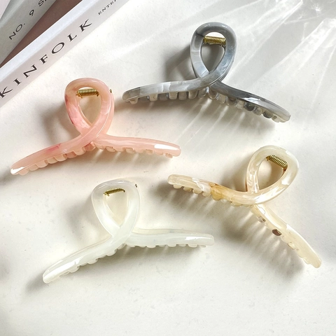 Large Marble Pattern Hair Claw Clips Ink Style Shark Clip Strong Hold Geometric Flower Shape Plastic Accessories For Women