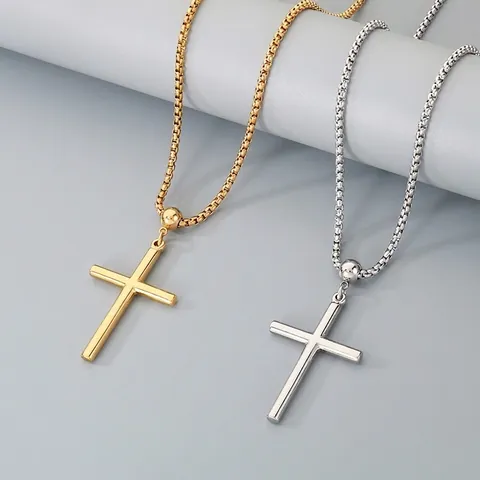 Collar Con Colgante De Cruz Minimalista Acero Inoxidable Pulido Cadena De Caja Joyas Religiosas Para Hombre Mujer