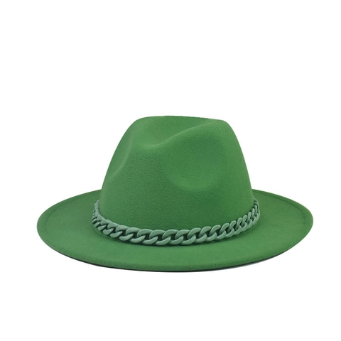 Fedora Hat Wide Brim Felt Jazz Cap With Plastic Chain Decor Retro Solid Color Unisex Fashion Outdoor Accessories