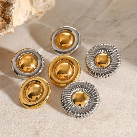 Europäischer Stil Edelstahl Spirale Textur Runde Ohrstecker Für Damen High Sense Geometrisch Gold Silber Plattiert Schmuck