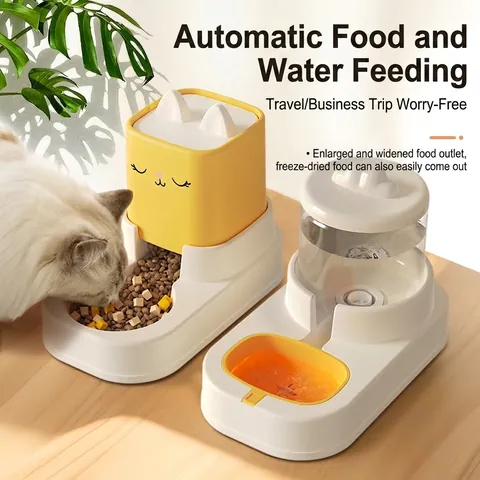 Automatic Pet Feeder Waterer Dispenser Gravity Siphon PP Plastic Cute Cat Ear Design For Cats Small Dogs Detachable