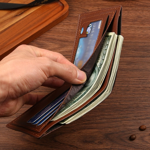 Mens Bifold Short Wallet PU Leather Vintage Splicing Design Multi Card Slots Business Retro Purse For Daily Use