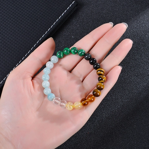 Beaded Bracelet Natural Tiger Eye Citrine Malachite Stone Wealth Success Prosperity Attraction Healing Energy Elastic Unisex