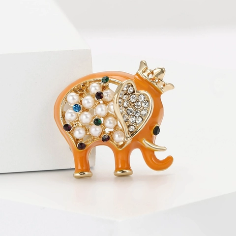Simpatica Spilla a Forma di Elefante in Smalto Con Corona Strass Künstliche Perle Lega Animale Spilla per Abito Cappotto Donna Uomo Gioielli di Moda