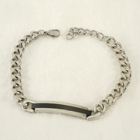 Bracelet Maille Gourmette Acier Inoxydable Plaque ID Noir Style Punk Industriel Minimaliste Bijoux Unisexe