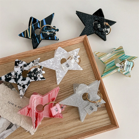 Y2K Sternförmige Acryl Haarklammer Für Damen Cool Girl Sternmuster Acetat Look Haarclip Mit Mini Buchstabenanhänger