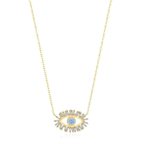 Evil Eye Pendant Necklace 925 Sterling Silver With Blue Zircon And Baguette Cubic Zirconia Vintage Clavicle Chain Jewelry For Women