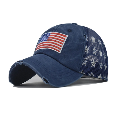 Cappello Baseball Vintage Cotone Lavato Ricamo Bandiera Americana Mesh Trucker Hat Motivo Stelle Regolabile Per Adulti