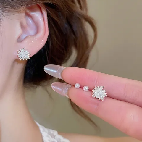 Elegante Sternenregen Zirkon Und Künstliche Perlen Ohrstecker Mit 925 Sterling Silver Earring Post Einfacher Modeschmuck Für Damen