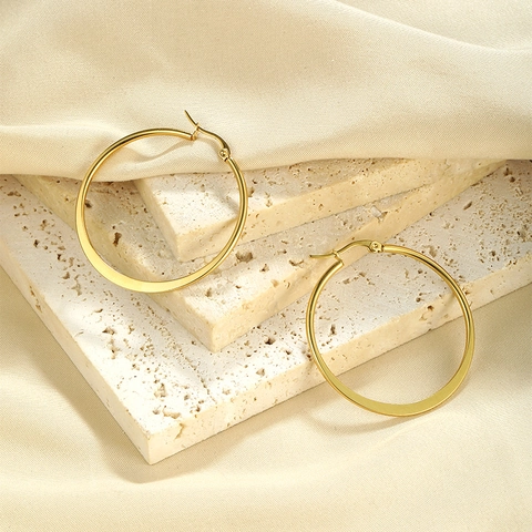 Minimalisti Orecchini a Cerchio Grande Placcati Oro 18K in Acciaio Inossidabile per Donna Moda Vintage Rotondi Geometrici Gioielli