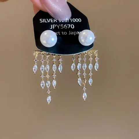 Künstliche Perlen Quaste Stecker Ohrringe Mit 925 Sterling Silber Ohrstecker Zirkon Vergoldet Eleganter Schmuck Für Damen