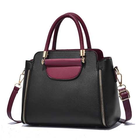 Sac À Main Femme Cuir PU Color Block Sac À Épaule Bandoulière Motif Litchi Patchwork Matériel Doré Élégant Bureau Dame